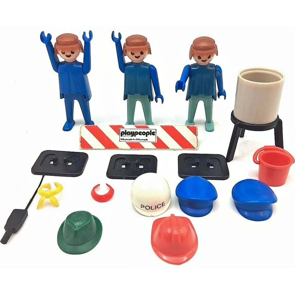 VTG Playmobil Playpeople Blue Figure Lot 3 Figures 14 Accessories Geobra‎